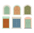 Doors vector vintage doorway front entrance lift entry or elevator indoor house interior illustration set medieval Royalty Free Stock Photo