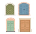 Doors vector vintage doorway front entrance lift entry or elevator indoor house interior illustration set medieval Royalty Free Stock Photo