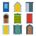 Doors in Vintage Style Collection, Facades and Apartments Architactural Design Elements Vector Illustration Royalty Free Stock Photo