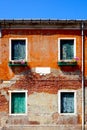 2 doors and 2 windows ancient building Royalty Free Stock Photo