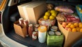 Doorstep Delivery: Trunk of Car Loaded with Fresh Food Products - ai generated