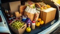 Doorstep Delivery: Trunk of Car Loaded with Fresh Food Products - ai generated