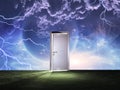 Doorway before cosmic sky Royalty Free Stock Photo