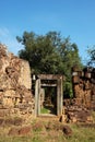 Doorway. The ruins of an old building. Abandoned stone buildings. Landscape