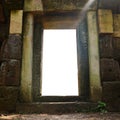 Doorway and sculpted wall in angkor,siem reap,camb