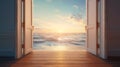 Doorway to a beautiful sea. Concept of calmness, dreams, relaxation, freedom, adventure, journey, new beginnings, the Royalty Free Stock Photo