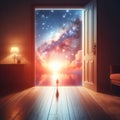 Doorway to the sky with stars and clouds Royalty Free Stock Photo