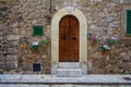 Doorway of traditional stone finca house in valldemossa majorca