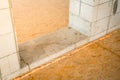 Doorway in the wall of the gas block. High threshold between rooms. Floor height difference in a private house. Subfloor made of Royalty Free Stock Photo