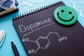 Dopamine chemical formula on the dark page. Royalty Free Stock Photo