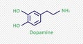 Dopamine chemical formula. Dopamine structural chemical formula isolated on transparent background.