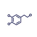 Dopamine molecule, line vector icon