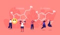 Dopamine, Serotonin Concept. People Enjoying Life near Huge Formula. Hormones Production in Organism. Characters Jumping