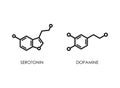 Dopamine and serotonin molecular structure. neurotransmitter molecule