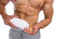 Doping anabolic pills bodybuilder bodybuilding muscles strong mu Royalty Free Stock Photo