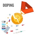 Doping drugs anti-agitative banner with broken gold metal Royalty Free Stock Photo