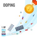 Doping drugs anti-agitative poster with pills and liquids Royalty Free Stock Photo