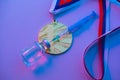 Doping in Sport, concept photo, syringe, medical ampoule and gold medal