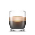 Doppio coffee in transparent cup. Fresh hot beverage double espresso in mug. Strong black coffee Royalty Free Stock Photo