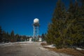 Doppler rain or weather radar on the top of the hill called Pasja Ravan in Slovenia on cold winter day. Beautiful sunny day and Royalty Free Stock Photo