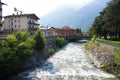 Dora Baltea River and Aosta cityscape in Aosta Valley, Italy Royalty Free Stock Photo