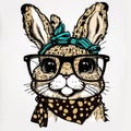 dorable Bunny in Stylish Leopard Bandana and Trendy Glasses Poses for a Playful Photoshoot AI Generated Royalty Free Stock Photo