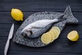 Dorado fish with lemon Healthy food flat lay Royalty Free Stock Photo