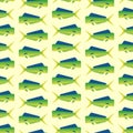 Dorado fish pixel art pattern seamless. 8 bit Mahi Mahi pixelated. vector texture