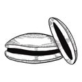 Dorayaki japan or japanese traditional food doodle hand drawn sketch with outline style