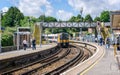 Dorchester South Railway Station and tracks - train approaching