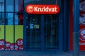 Kruidvat logo sign at the shop, Dutch retail, pharmacy and drugstore chain