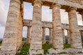 Doric columns of greek temple of Segesta, ruined roman architecture of ancient civilization