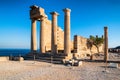 Doric temple of Athena Lindia in Lindos acropolis in Rhodes island in Greece Royalty Free Stock Photo