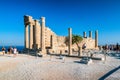 Doric temple of Athena Lindia in Lindos acropolis in Rhodes island in Greece Royalty Free Stock Photo