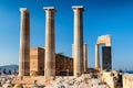 Doric temple of Athena Lindia in Lindos acropolis in Rhodes island in Greece Royalty Free Stock Photo
