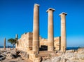 Doric temple of Athena Lindia in Lindos acropolis in Rhodes island in Greece Royalty Free Stock Photo