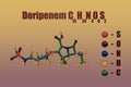 Doripenem, a beta-lactam carbapenem antibiotic drug. Structural chemical formula and molecular model. 3d illustration
