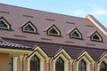 Dormer windows on metal roof. Metal Roofing. Royalty Free Stock Photo