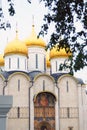 Dormition Church golden cupolas. Moscow Kremlin. Royalty Free Stock Photo