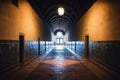 Dormitory corridor of the convent of christ, ancient templar stronghold and monastery in Tomar, Portugal