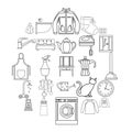 Dormitory icons set, outline style
