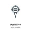 Dormitory outline vector icon. Thin line black dormitory icon, flat vector simple element illustration from editable maps and