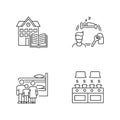 Dormitory pixel perfect linear icons set. Common space. Renting. Campus library. Living conditions. Customizable thin
