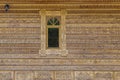 Fragment of walls of the wooden church of contemporary Orthodox Monastery in Dorna Arini, Romania