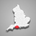 Dorset county location within England 3d map