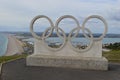 Dorset UK - Olympic Rings with chesil and the fleet Royalty Free Stock Photo