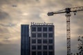 DORTMUND, GERMANY - NOVEMBER 5, 2022: Logo of Harenberg City center on their skyscraper. HCC Dortmund or Harenberg is an office