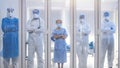 5 of Dortor, Nurse and patient looking out in the quarantine room Royalty Free Stock Photo