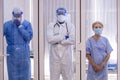 3 of Dortor, Nurse and patient looking out in the quarantine room - 19 Concept Royalty Free Stock Photo