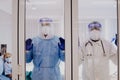 3 of Dortor, Nurse and patient looking out in the quarantine room - 19 Concept